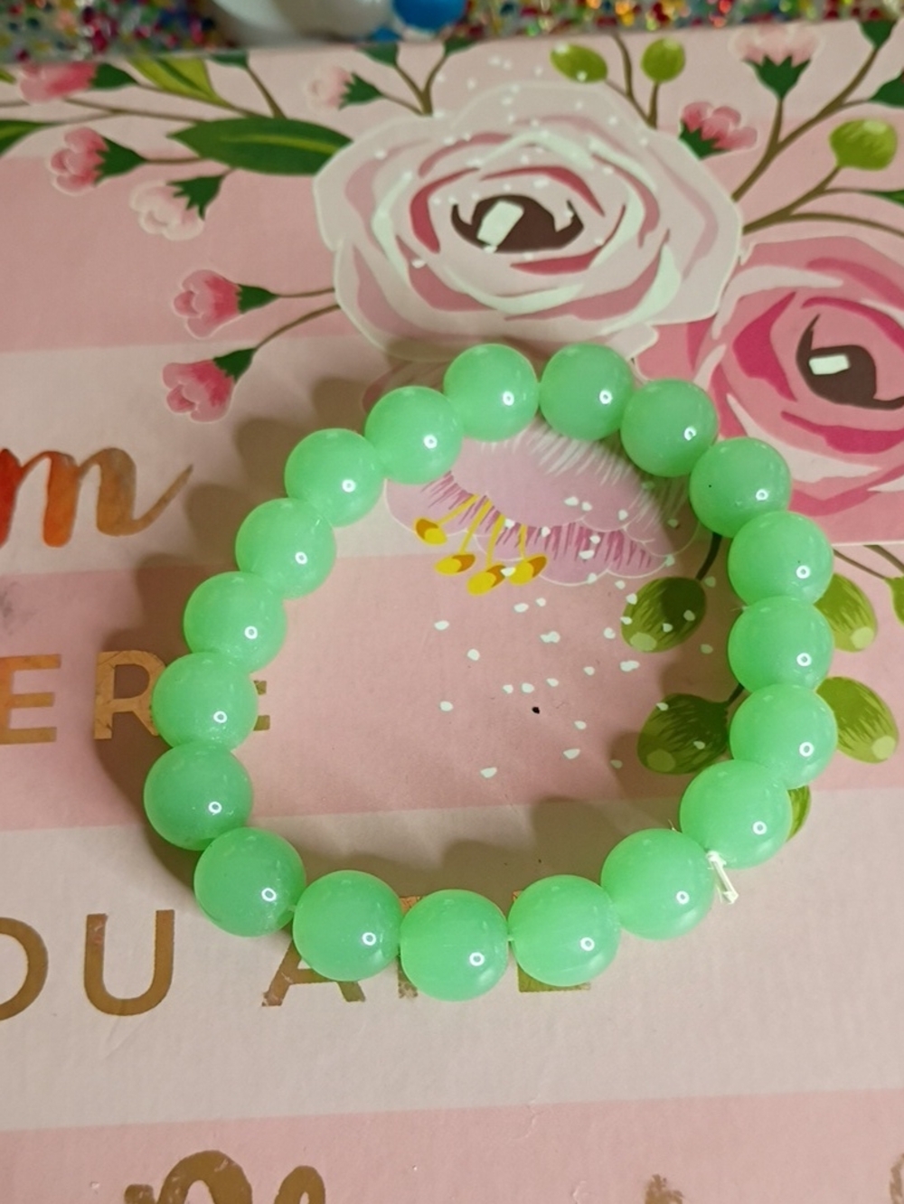 Green Agate Beaded Stretch Bracelet